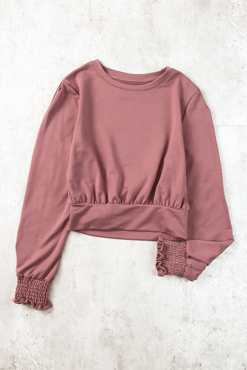 Connie Pink Casual Banded Hem Smocking Cuffs Crop Top