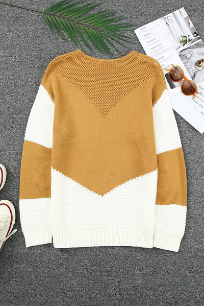Jordan Brown Colorblock Chevron Knit Pullover Sweater