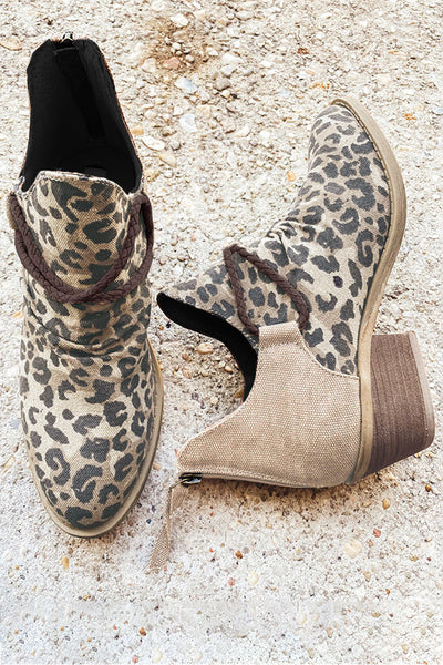 Missy Brown Pointed Leopard Print Color Block Ankle Boot