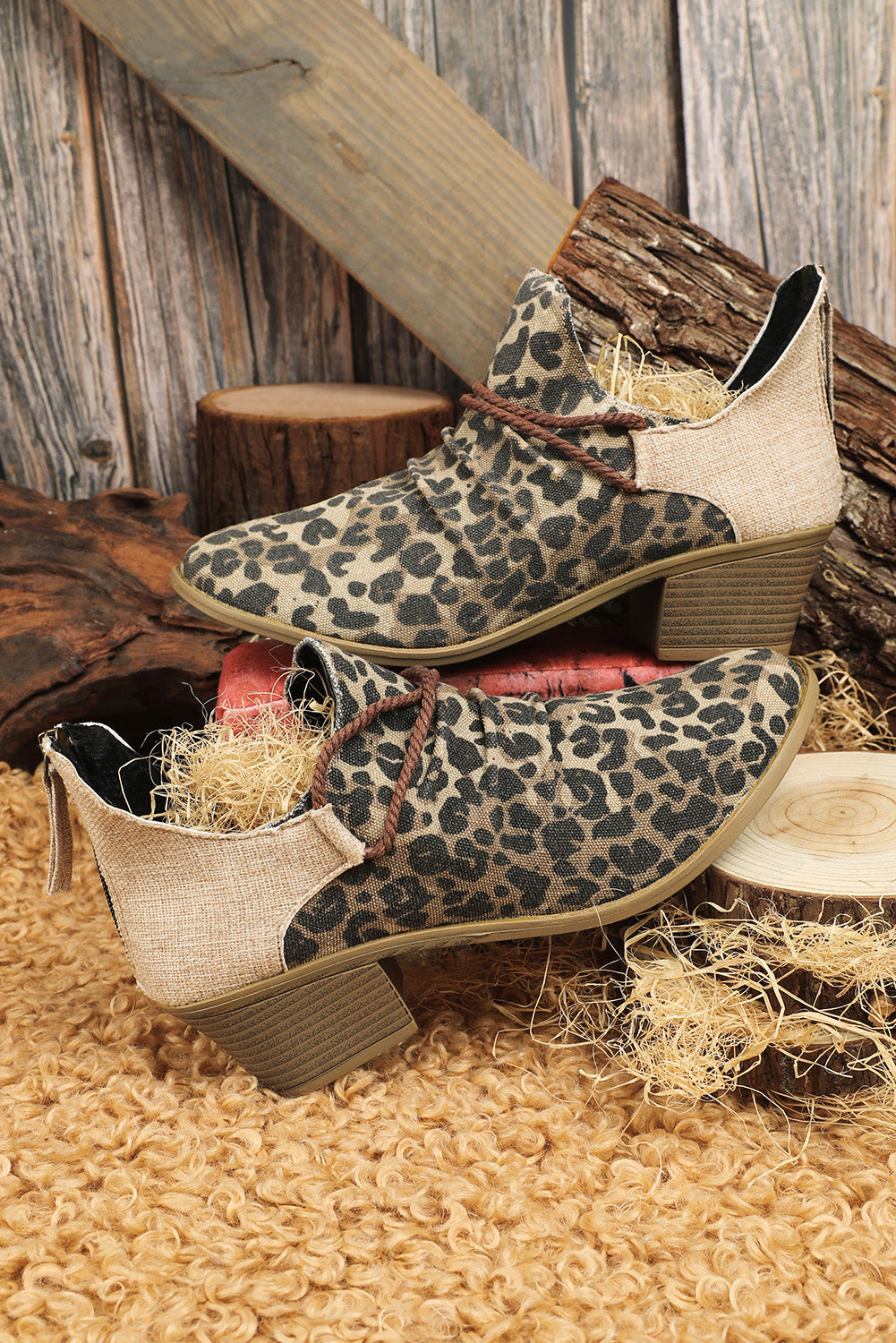 Missy Brown Pointed Leopard Print Color Block Ankle Boot