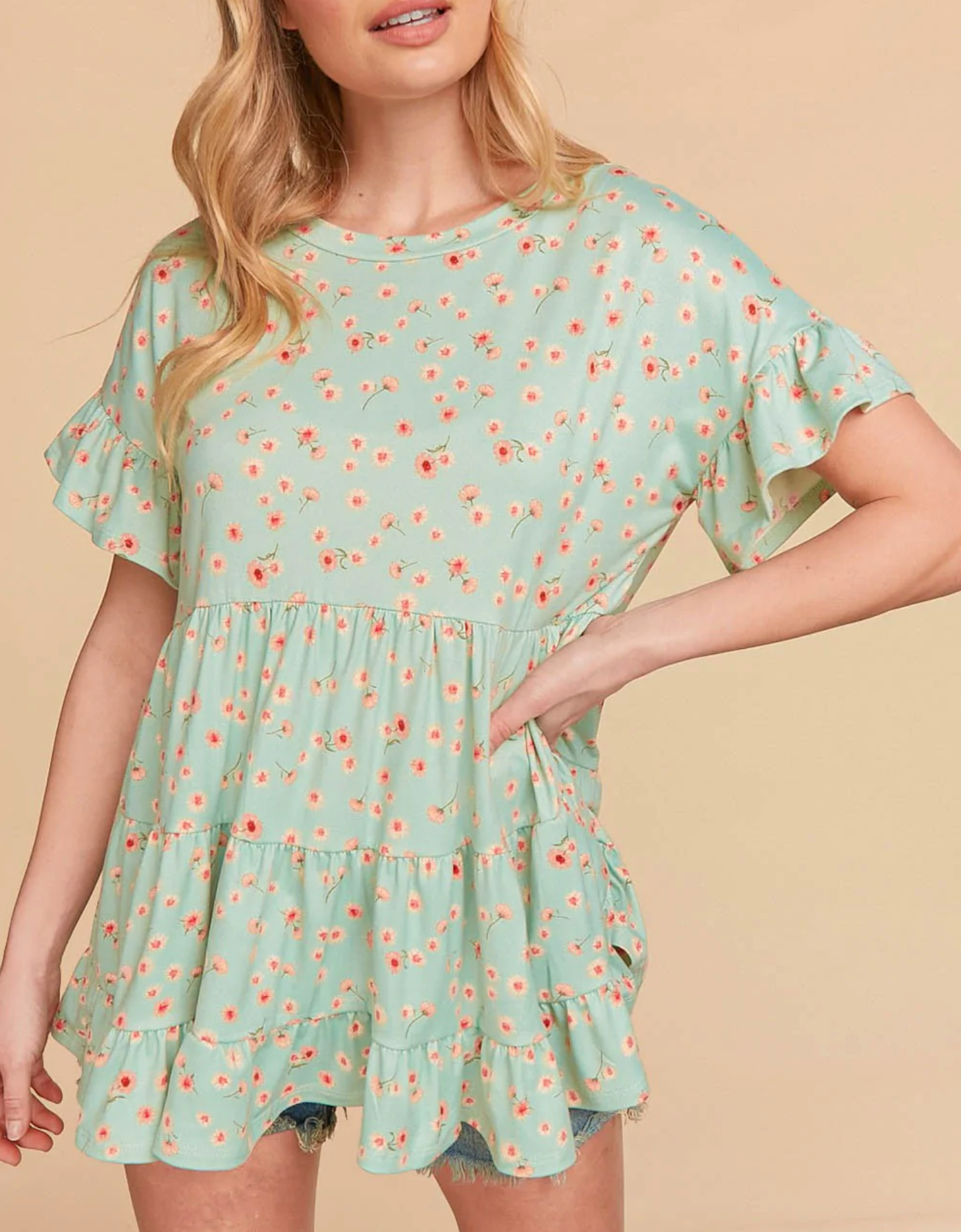 Lilly Sage Floral Babydoll Top